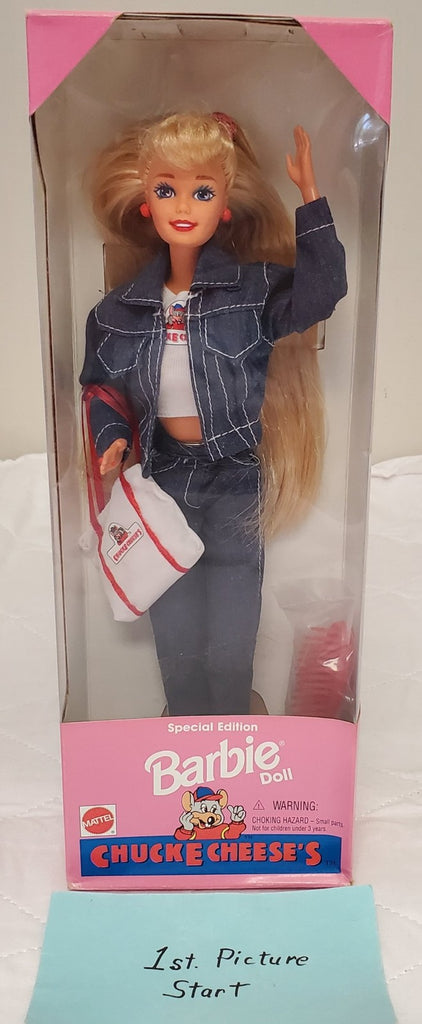 2000s Barbie Chuck E. Cheese Special Edition Doll Denim Outfit Logo Tot