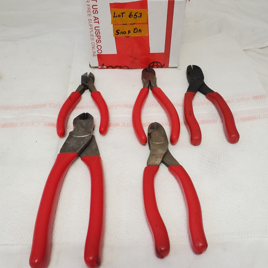 Lot of 5 Snap-on Long Diagonal Cutters Pliers Red Soft Handle LOT-653