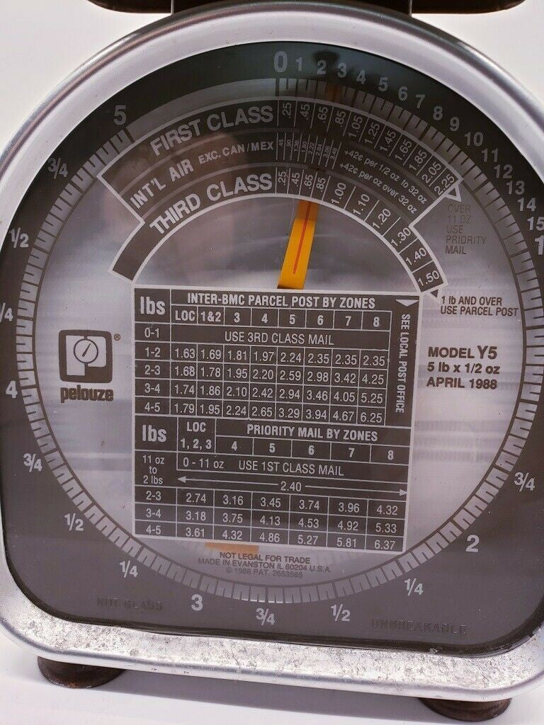 Vintage 1988 PELOUZE 5 lb Postal Scale MODEL Y5 Gunmetal Grey Analog Scale