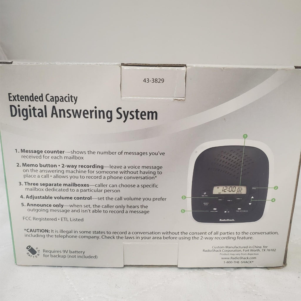 Radio Shack Digital Phone Answering Decivce Extended Memory CAT No.430-3829