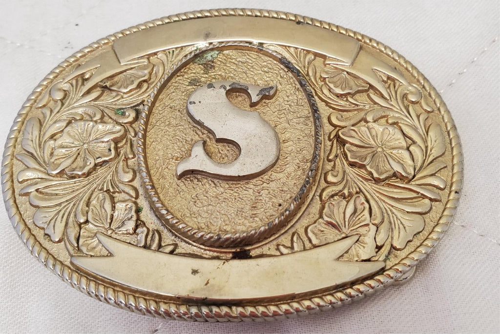Vintage Gold Tone LTC Western Products Co. 1974 Initial 'S' Belt Buckle