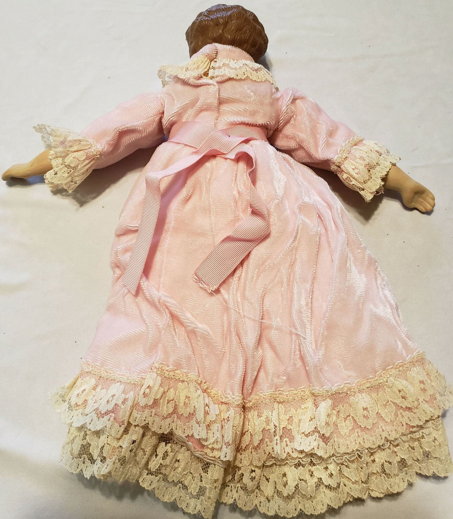 Vintage Beautiful Porcelain Girl Doll Painted Face Hoop Skirt Pink Dress