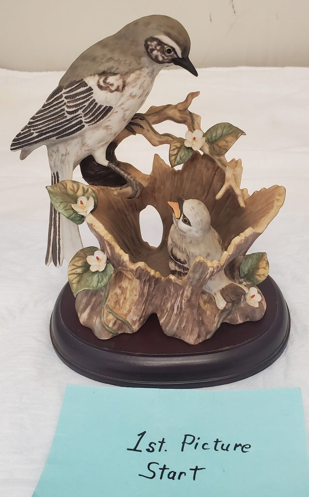 Homco 1994 Mockingbird Figurine by Tamiki Mizuno Mother & Baby Birds Masterpiece