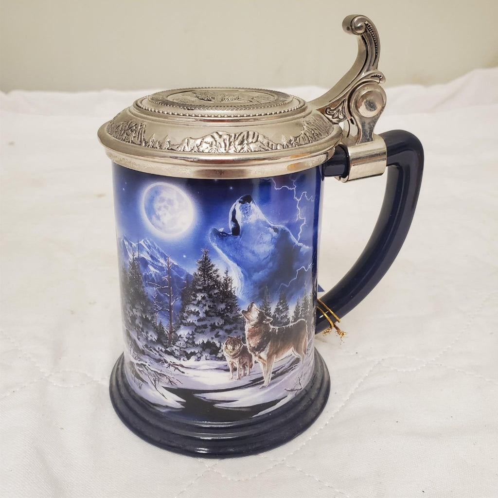 The Franklin Mint Wolf Center Call of The North Tankard Collector Stein