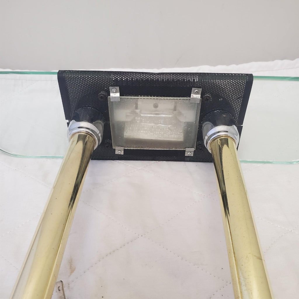 Vintage Portable Brass and Black Halogen Desk Lamp Q