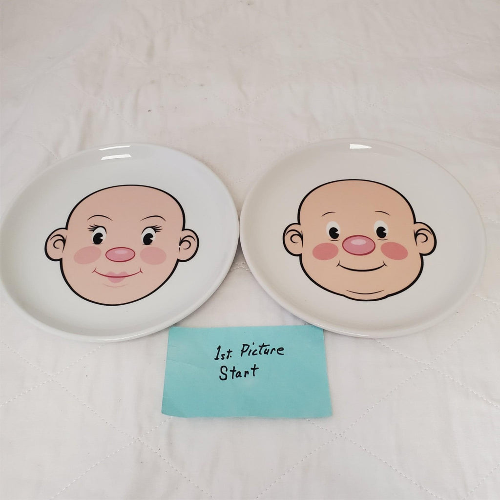 Set Of 2 Fred Friends Plays With His Food Funny Face Design Ceramic Plates