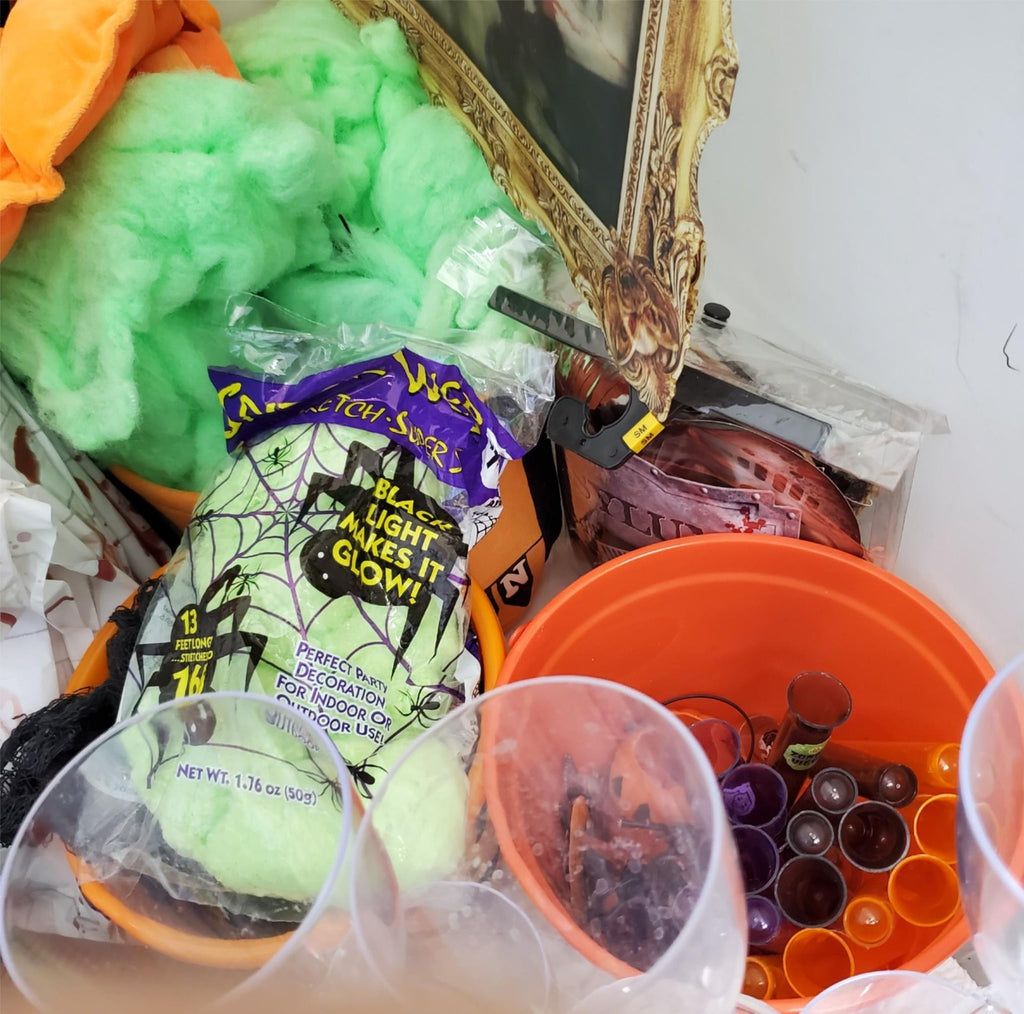 Halloween Decor Party Supplies bundle with Fog Machine Bulbs Goblets and Props