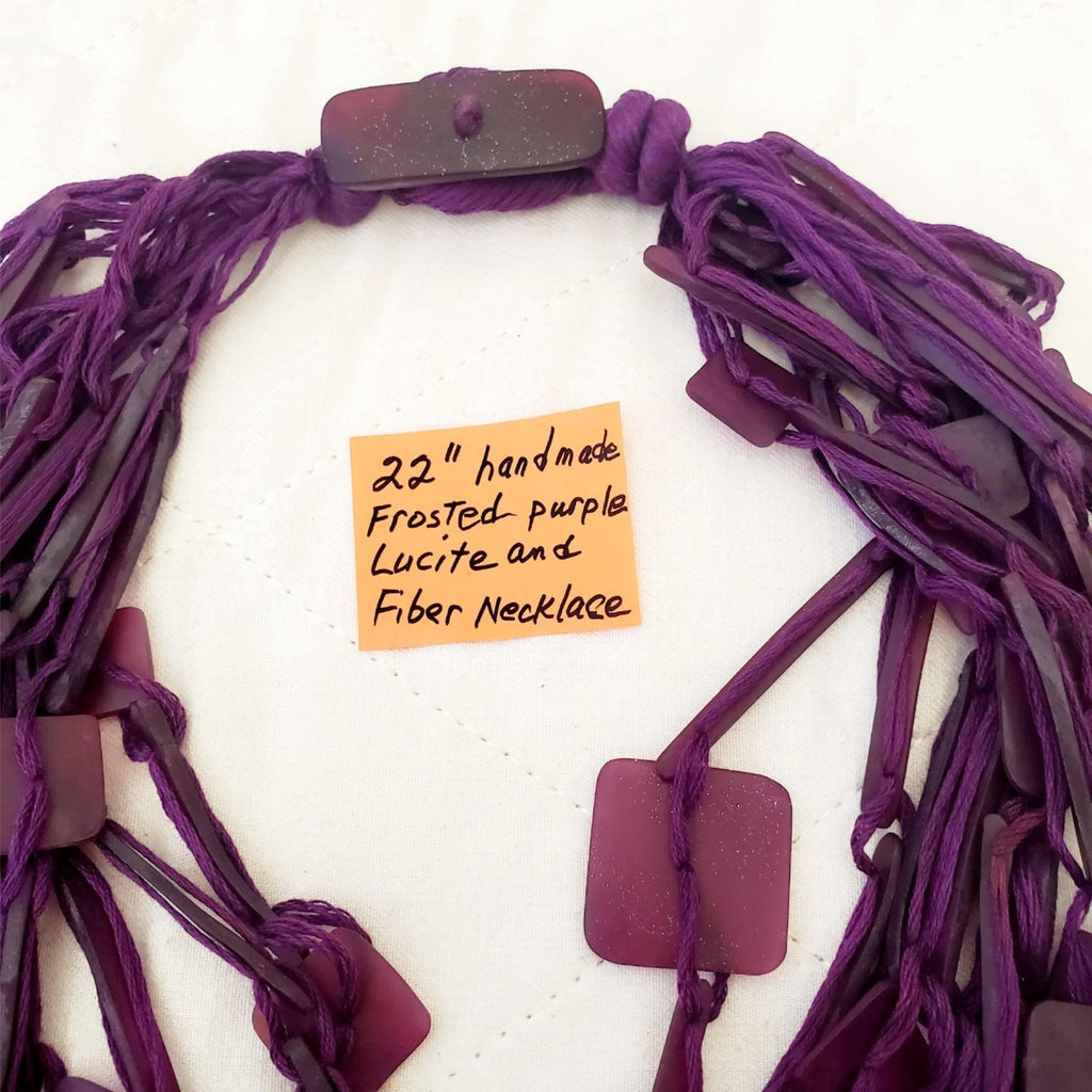 22" Hand Made Frosted Purple Lucite and Fiber Necklace