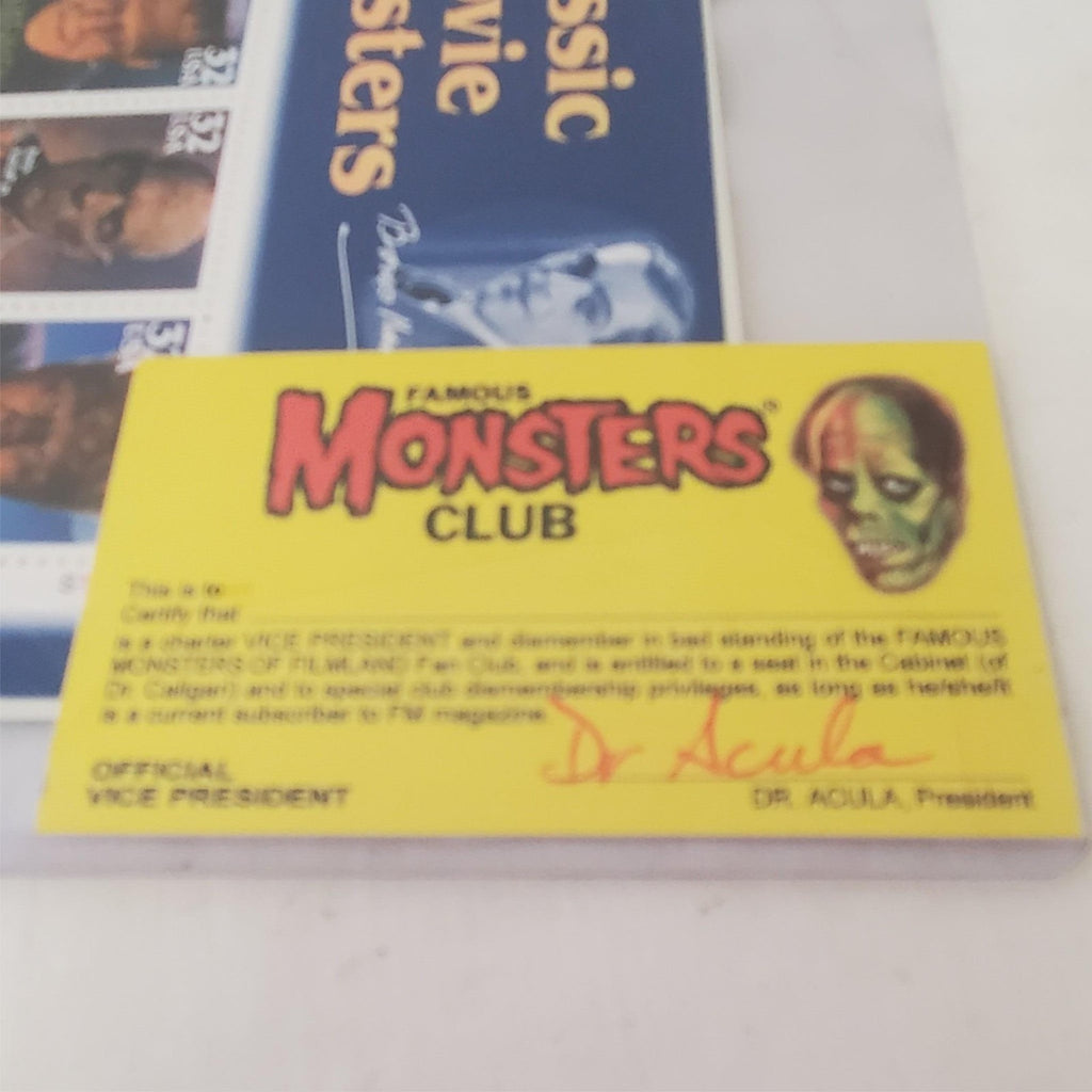 Classic Movie Monsters Stamp Sheet & Famous Monster Club Card