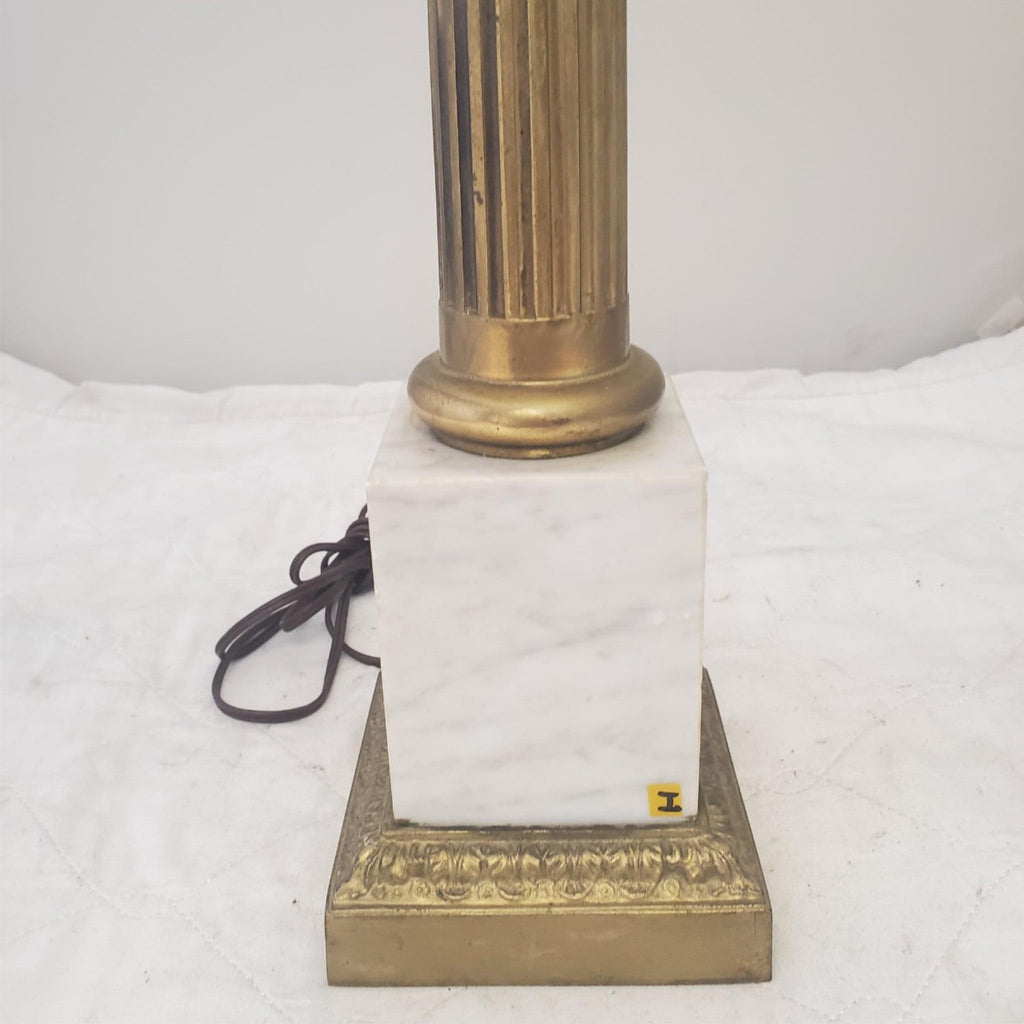 Vintage Regency White Marble Column Portable Table Lamp H