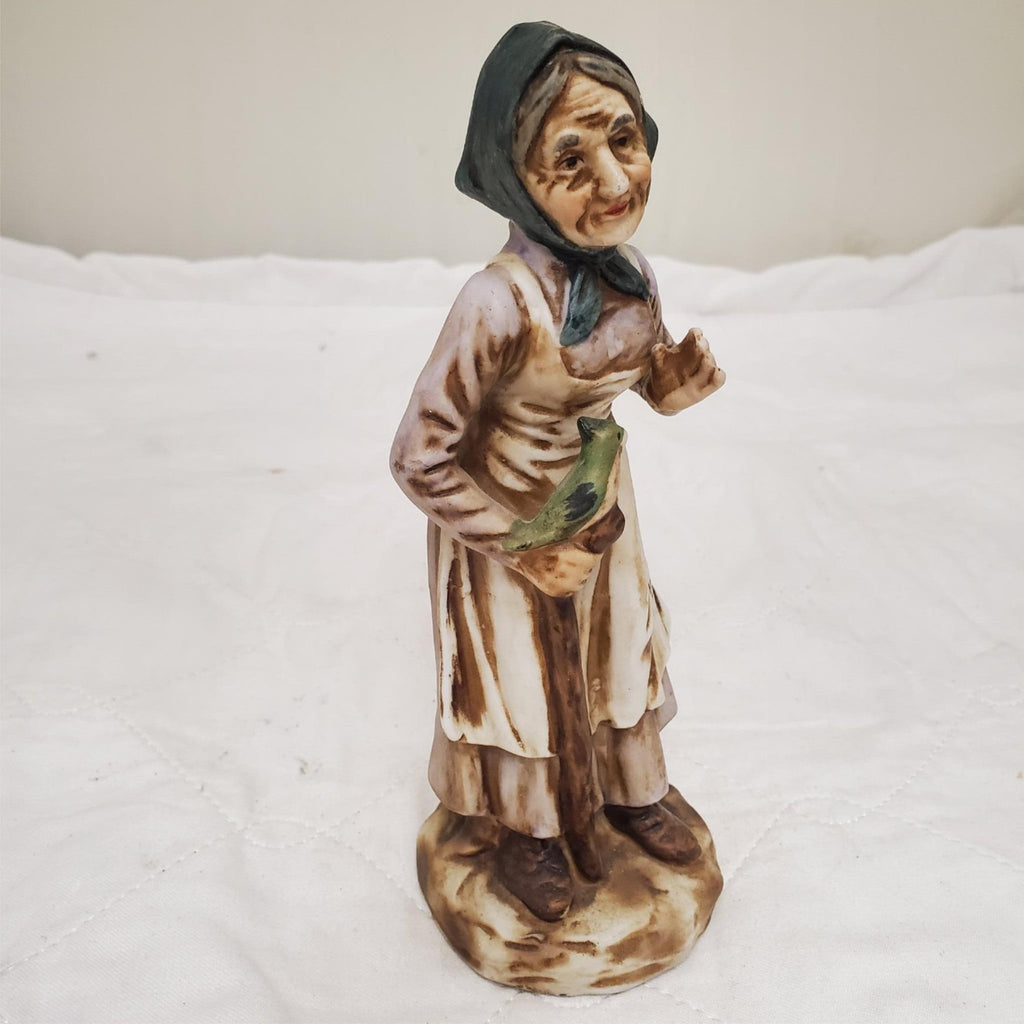 Vintage 1978 Old Lady Porcelain with Bird & Walking Stick Figurine 