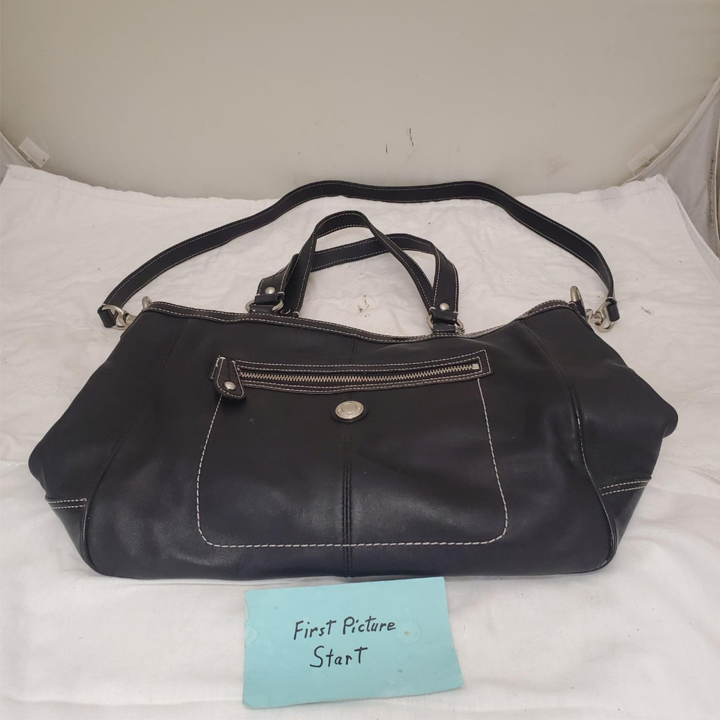 Coach Black Leather with Patent Leather Trim and Bright Blue Liner
