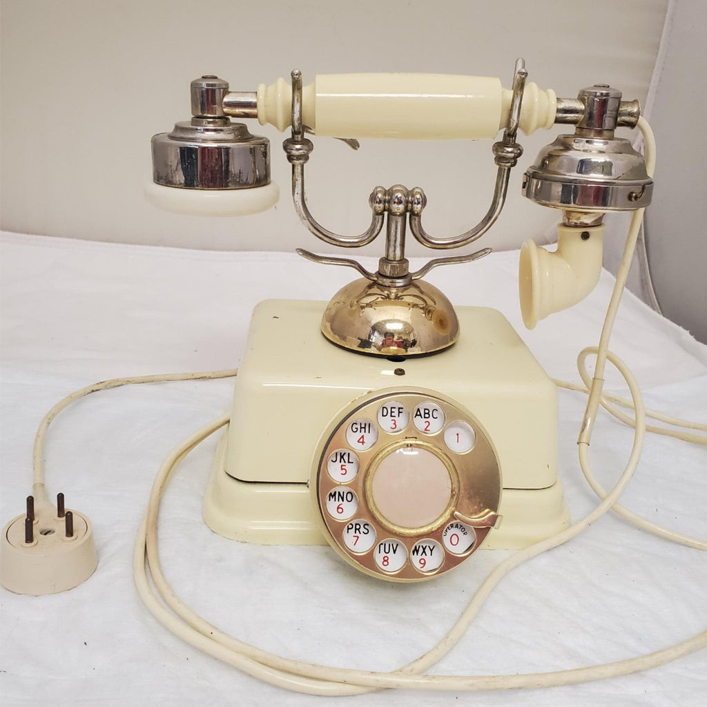Vintage Rotary Dial Fold A Fone Brass Base Table Telephone Made in Japan