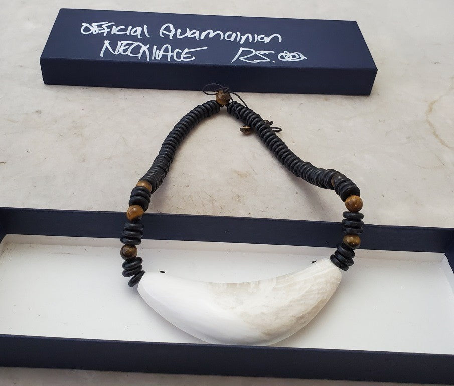 Handmade Guatamalian Necklace with Large White Stone and Black Beads