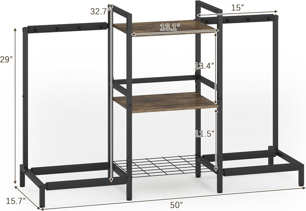 4-Tier Guitar Stand with Shelf for Acoustic, Electric, Bass Guitar - Rustic Brow