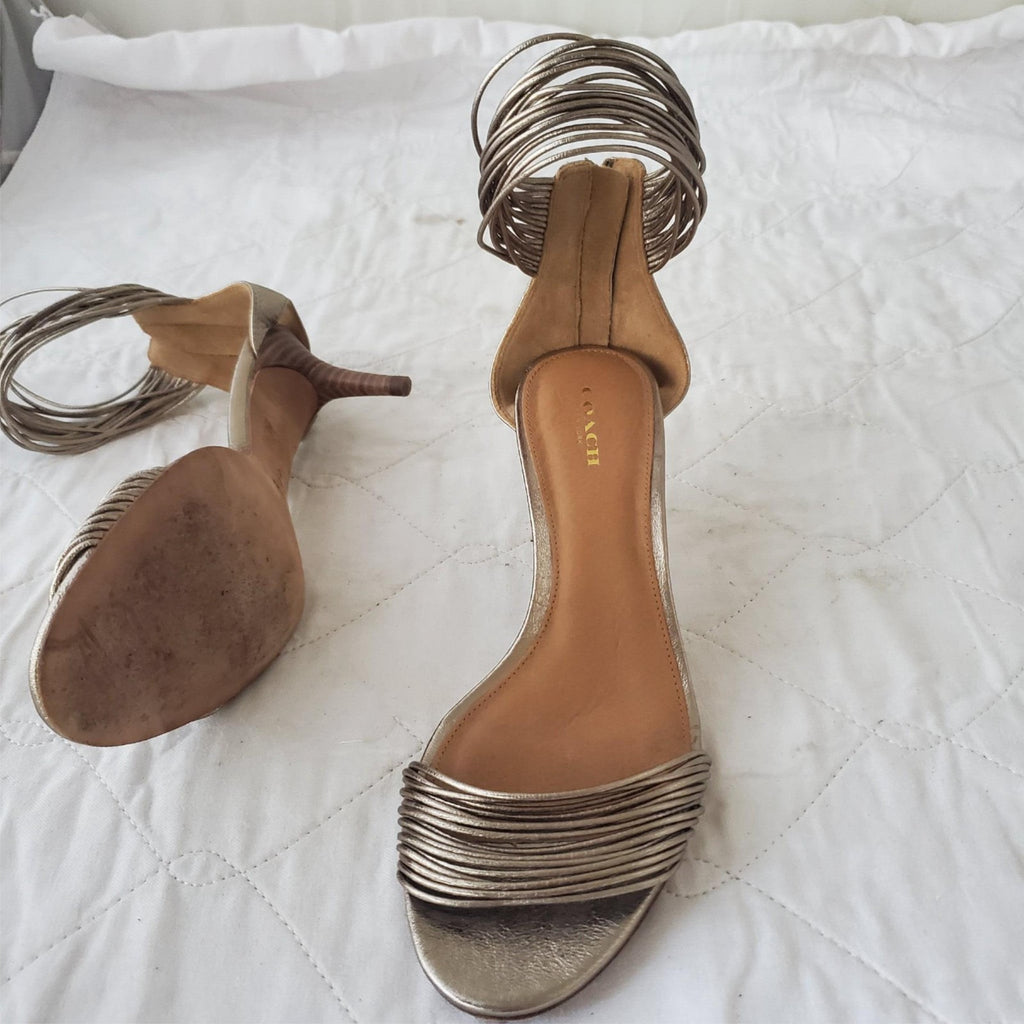 Coach Manya Size 8.5B Kitten Heel Super Soft Metallic In Napa Leather Light Gold