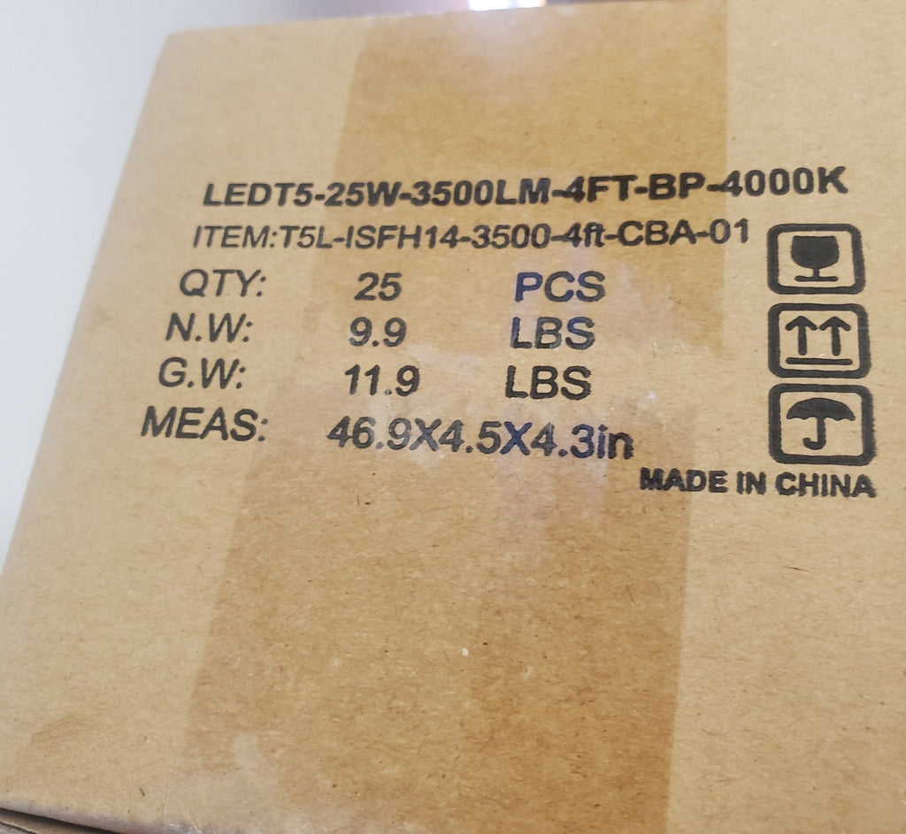 Lot of 25 T5 4FT 3500LM LED Tube Light 25W 4000K