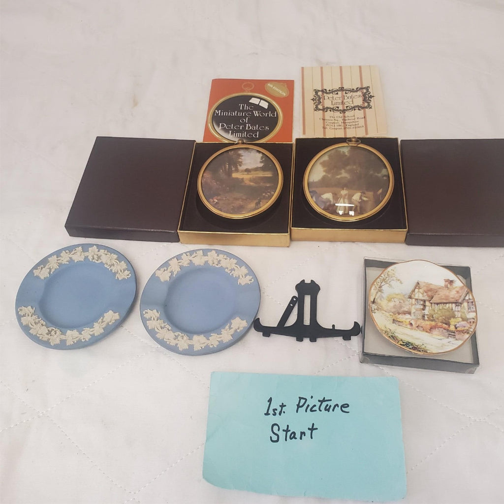 Lot of Assorted Wedgwood Queensware Plates & Miniature World of Peter Bates Post