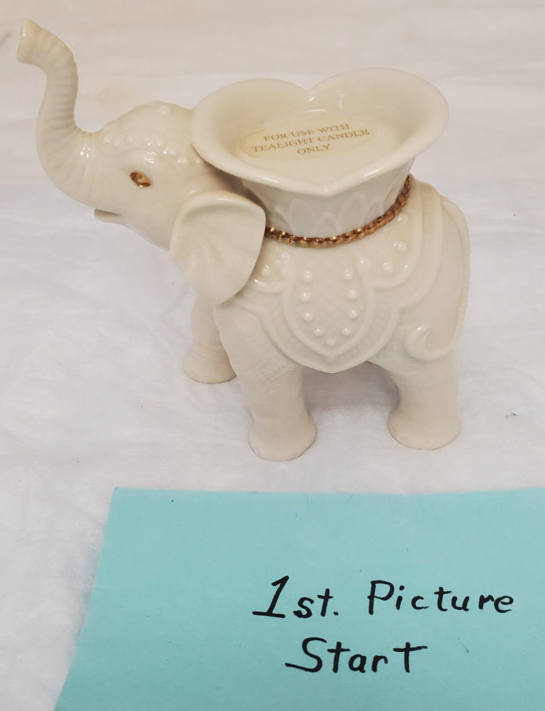 Lenox Elephant Candle Holder Trunk Up Design, Gold Trim, Unused Condition