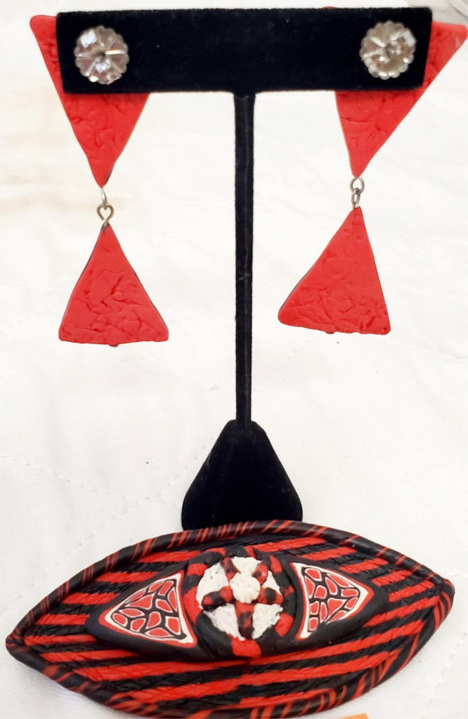 Millefiori Polymer Clay Pin and Earrings with Stand