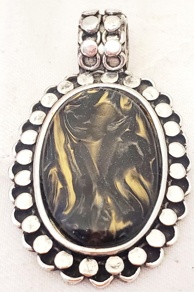 2 3/4" Sterling Silver and Jasper American Indian Pendant