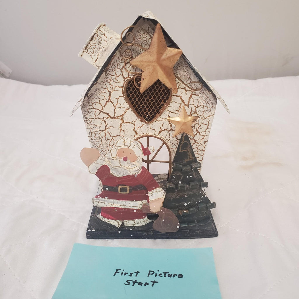 Metal Miniature Santa Claus House Adorable Candle Holder