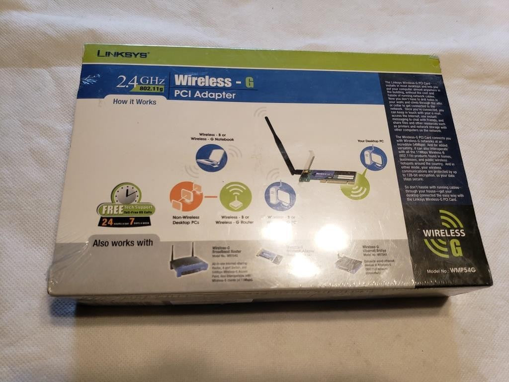 New-In-Box Linksys Wireless-G PCI Adapter 802.11g 2.4 GHz Model No WMP54G