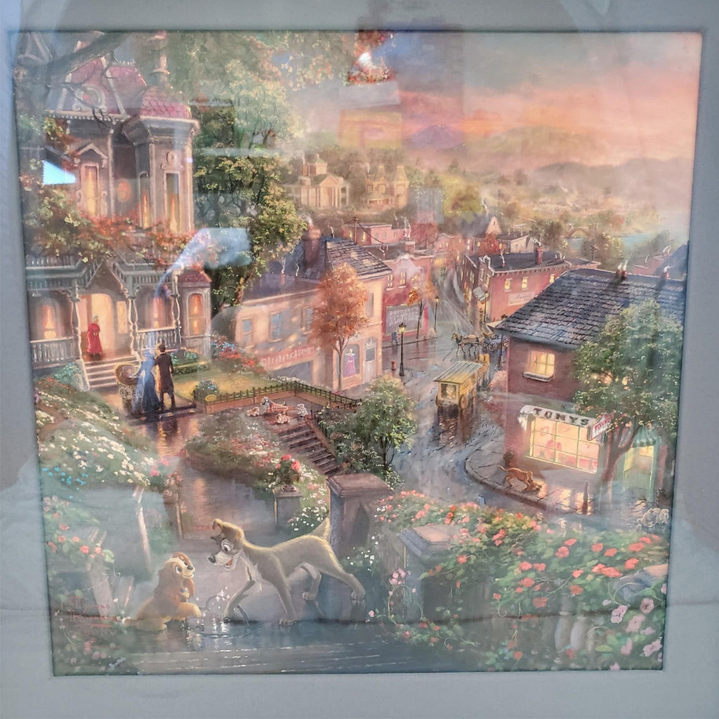 Thomas Kinkade Lady & The Tramp Canvas 14 x 14 Heart Remarque LE Art Disney