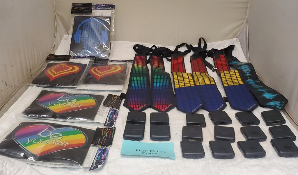 Lot of 11 Cybwear Electro-Luminescent Panel & Sound Activated flashing LED Ties