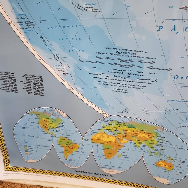 National Geographic Society THE WORLD MAP Physical Political 1994 43 x 30 inches