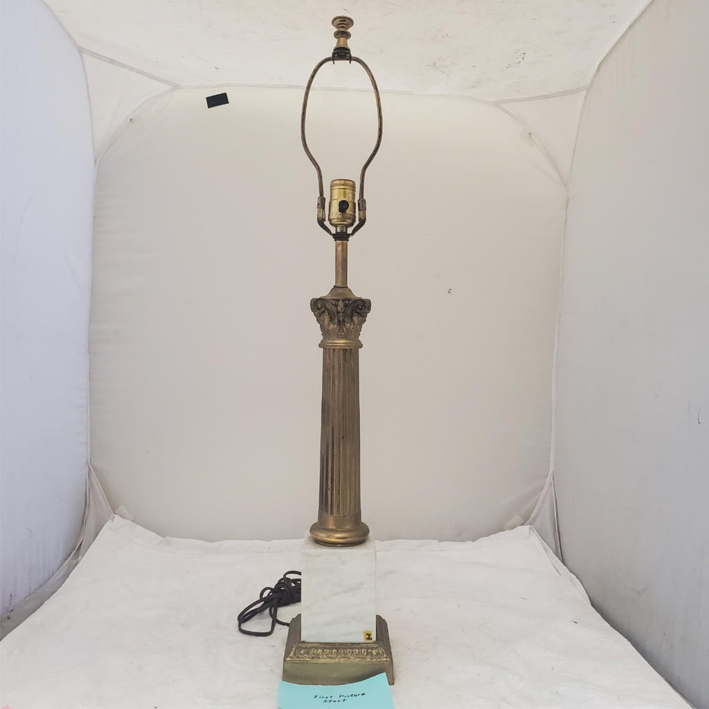 Vintage Regency White Marble Column Portable Table Lamp H