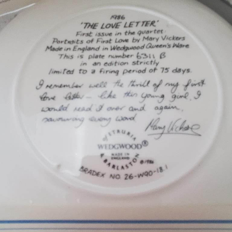 Vintage Wedgwood The Love Letter 1985 Plate Portraits of First Love Mary Vickers