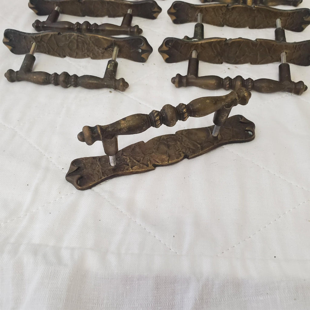 Lot of 10 Vintage Brass Amerock Carriage Cabinet Drawer Pulls w/ Back Plates #2