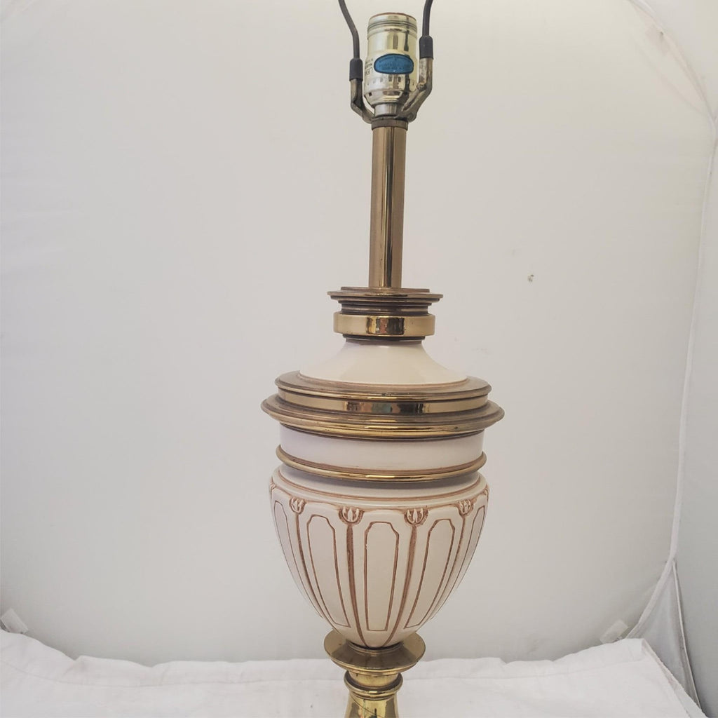 Vintage Stiffel Regency Brass and Ivory Enamel Urn Trophy Lamps L