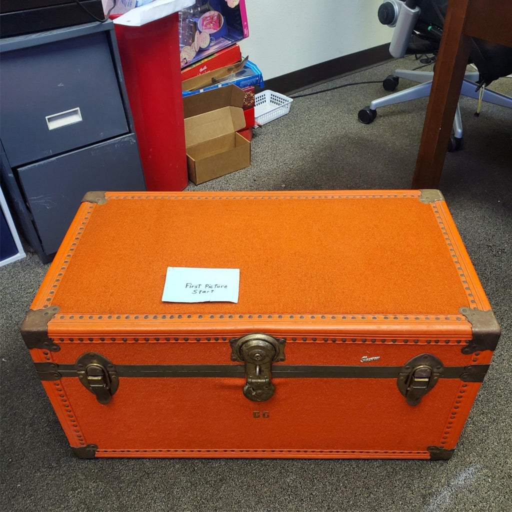 Vintage Skyway Luggage Orange Trunk with Brass Fittings