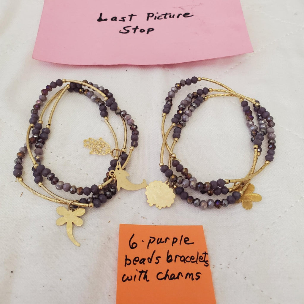 Lot of 6 Purple Beads Bracelet with Charms
