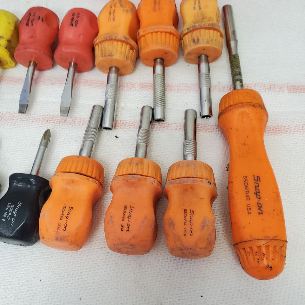 Lot of 13 Snap on Stubby Screwdriver & Ratcheting Screwdriver LOT-1044