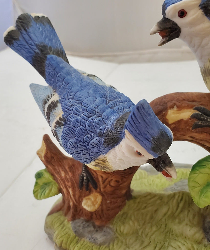 Wellington Collection Porcelain Bisque Pair of Blue Jays Figurine 7" X 8"