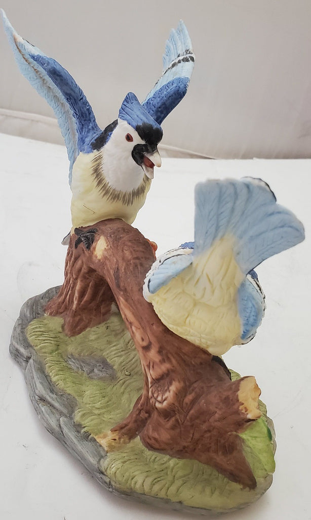 Wellington Collection Porcelain Bisque Pair of Blue Jays Figurine 7" X 8"