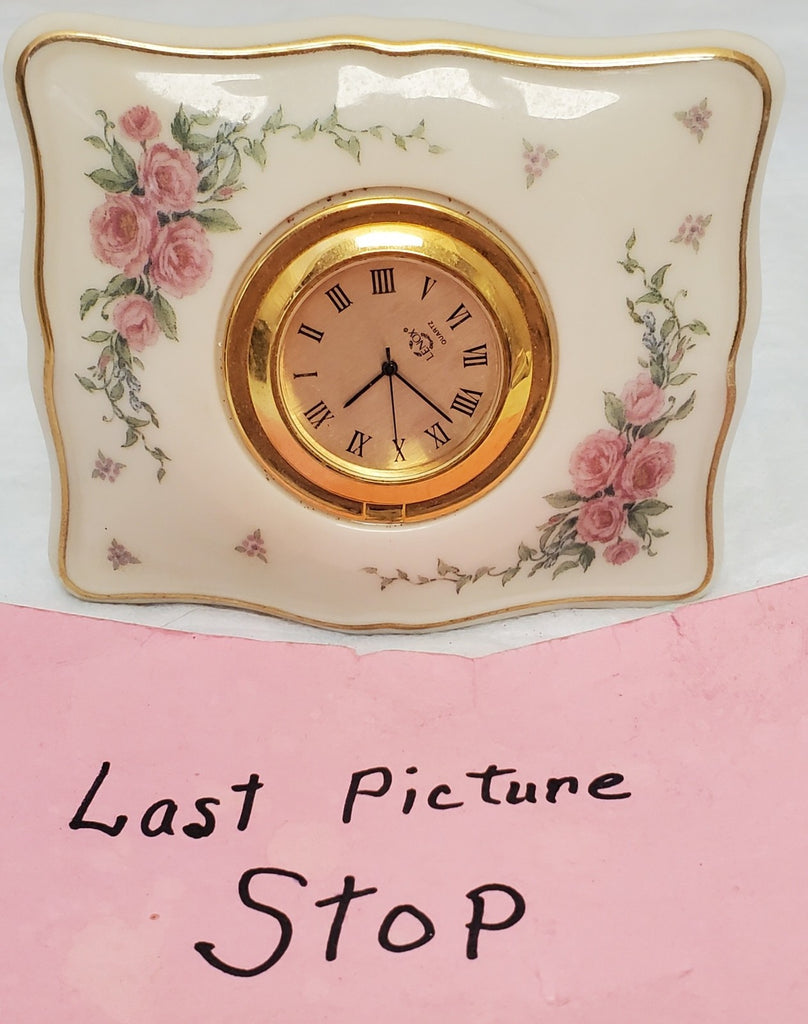 Vintage Lenox Porcelain Vanity Clock Petite Roses Bedside Desk Floral Decor