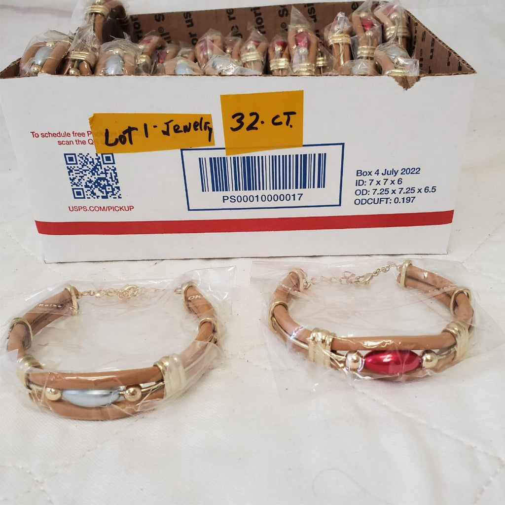 Lot of 32 Crystal Cabochon Mixed Metal Black Braided Leather Bracelet LOT-1
