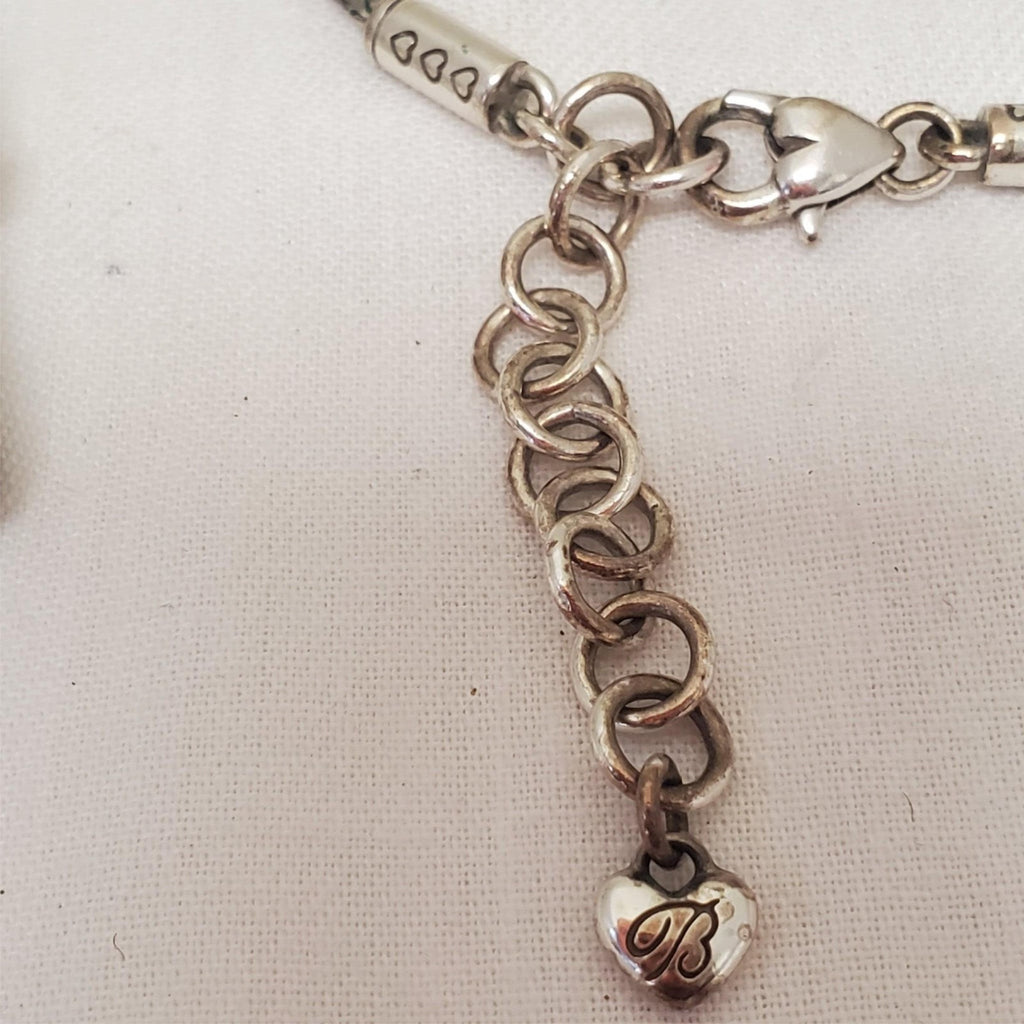 Brighton Floating Hearts Badge Clip Necklace, Silver Textured Curb Link Bracelet