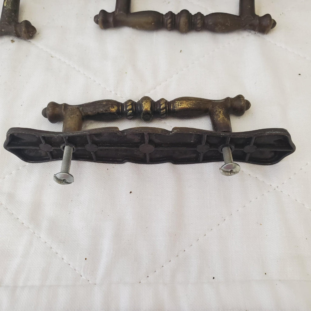 Lot of 10 Vintage Brass Amerock Carriage Cabinet Drawer Pulls w/ Back Plates #2