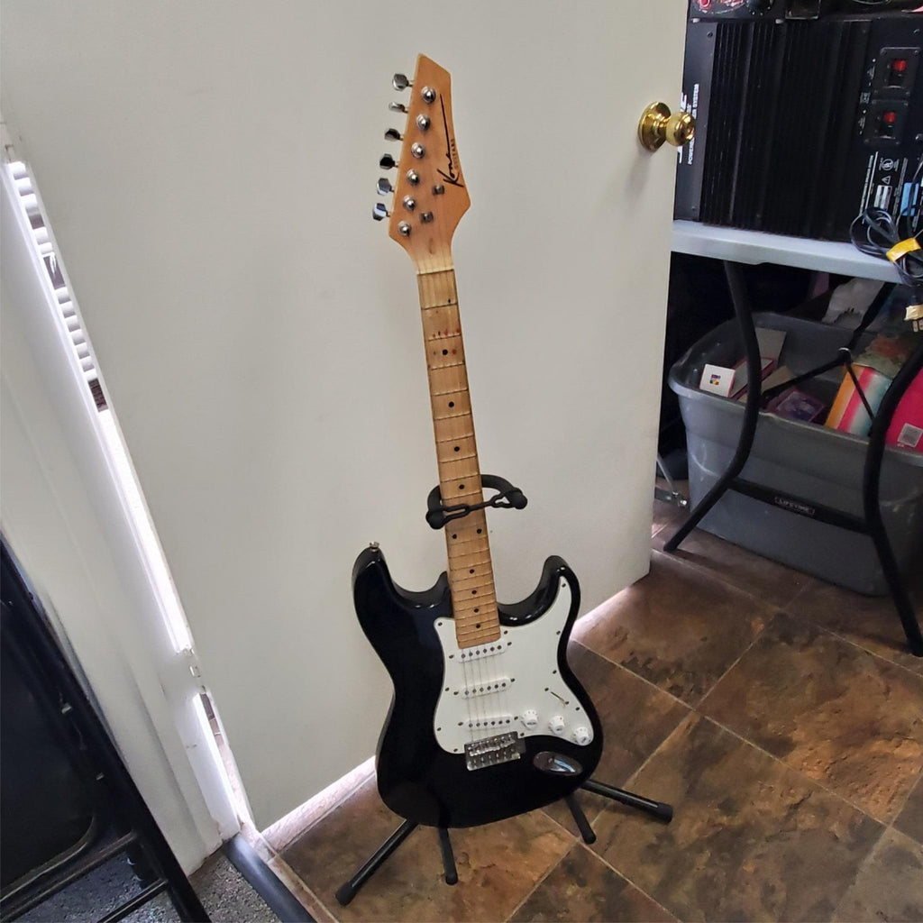 Kona Strat Style Black & White Electric Guitar