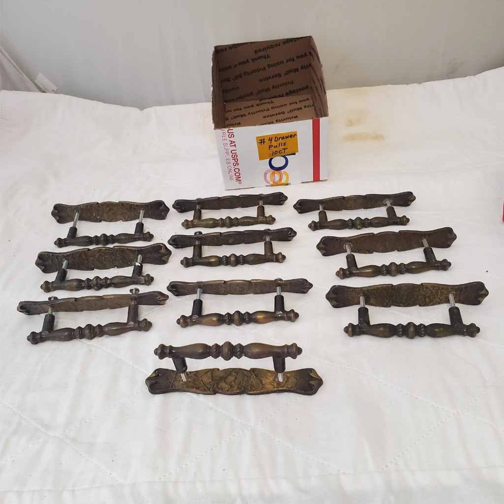 Lot of 10 Vintage Brass Amerock Carriage Cabinet Drawer Pulls w/ Back Plates #4