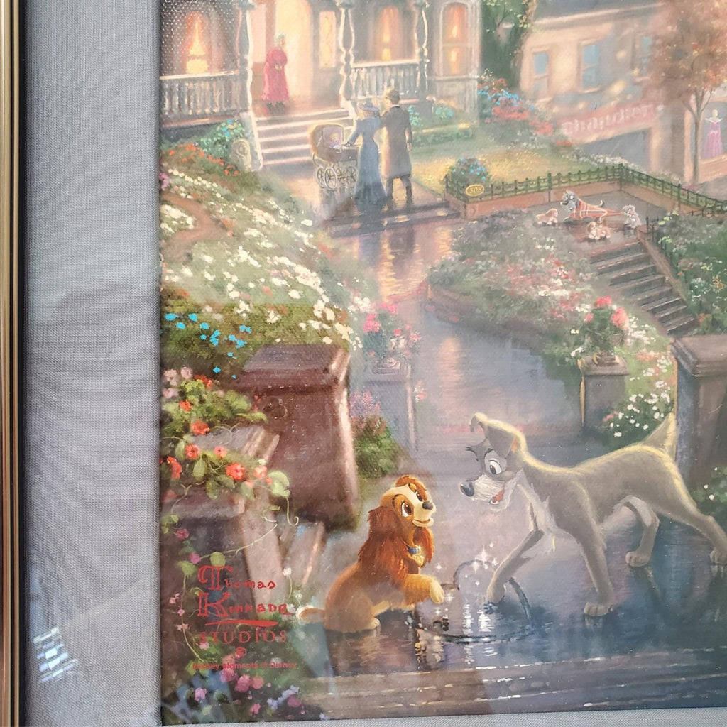Thomas Kinkade Lady & The Tramp Canvas 14 x 14 Heart Remarque LE Art Disney