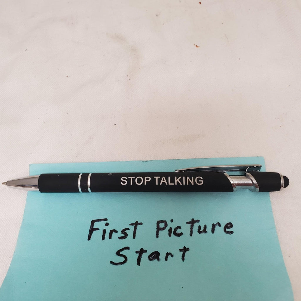 Black Misprint Metal Retractable Soft Touch Stylus Pen with Stop Talking Print