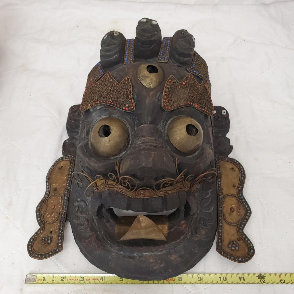 Ornate Tibetan Buddhist Mahakala Mask for Spiritual Display