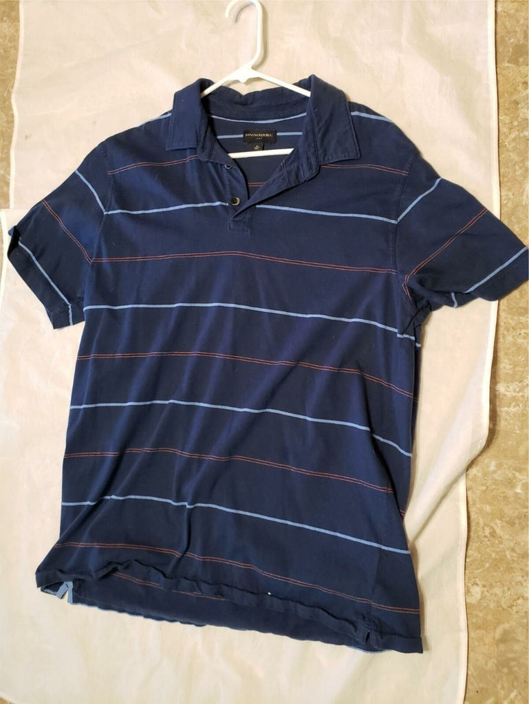 Banana Republic Mens Short Sleeve Collared Polo Shirts Blue Stripes Size XL