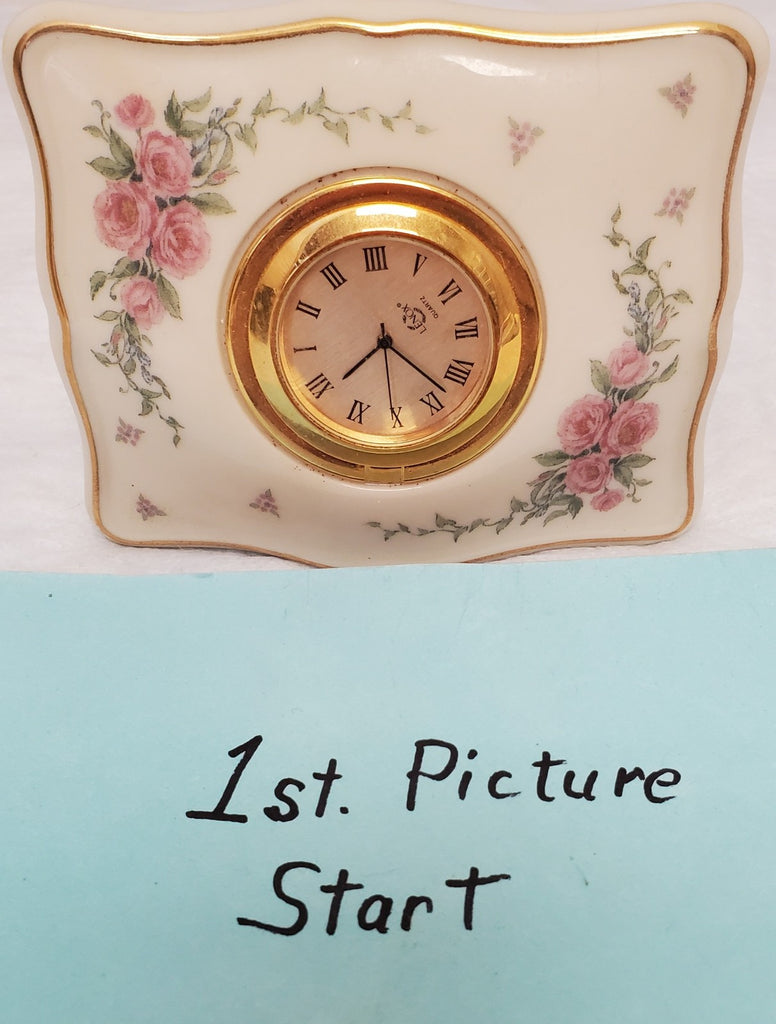Vintage Lenox Porcelain Vanity Clock Petite Roses Bedside Desk Floral Decor